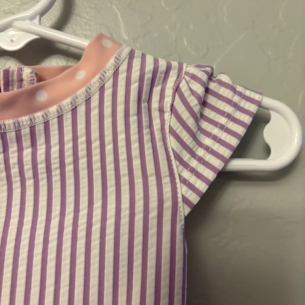 ⭐️Ruffle Butts purple white and pink peplum short sleeve swimsuit 3-6 months